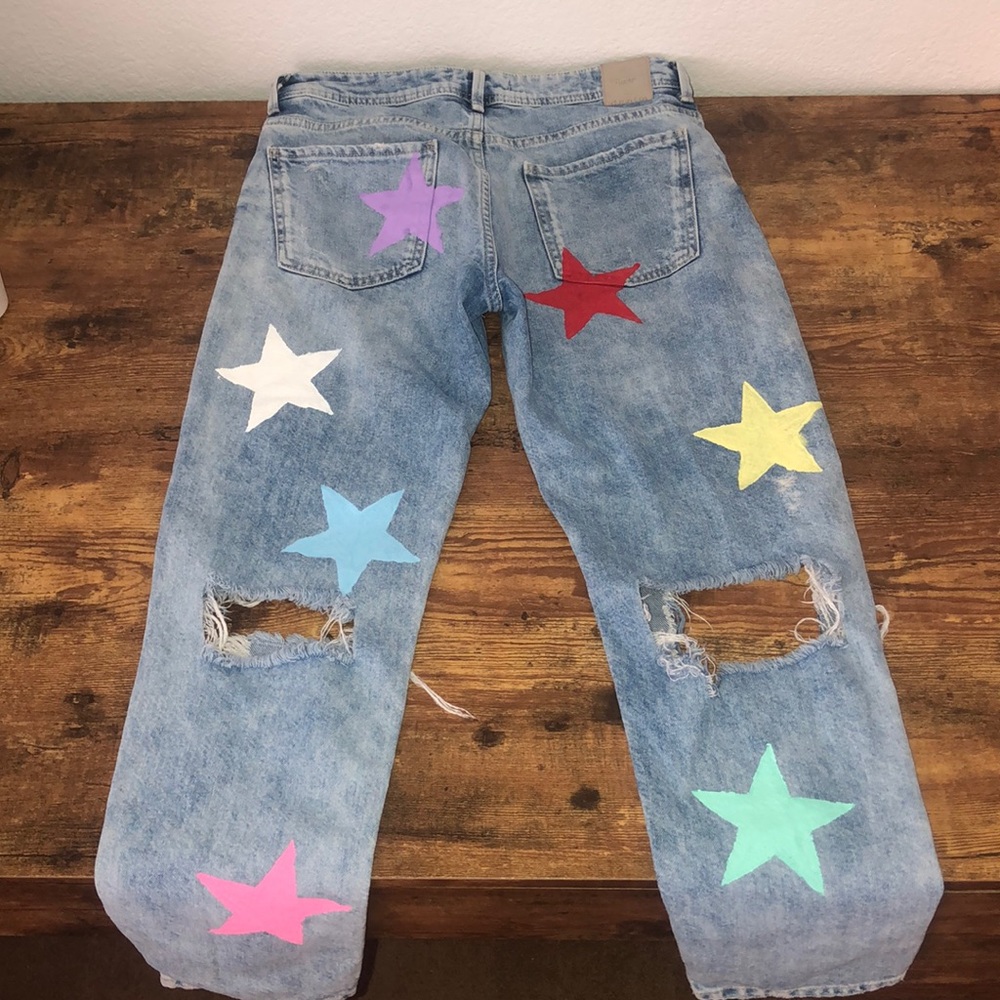 Ripped Jeans with Hand Painted stars on the back